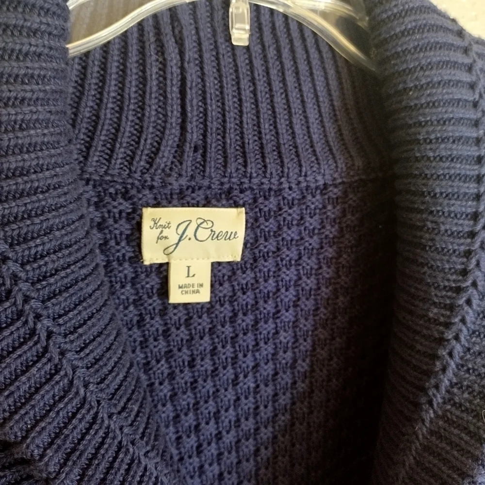 J. Crew knit Checker-stitch cotton shawl cardigan sweater Sz L